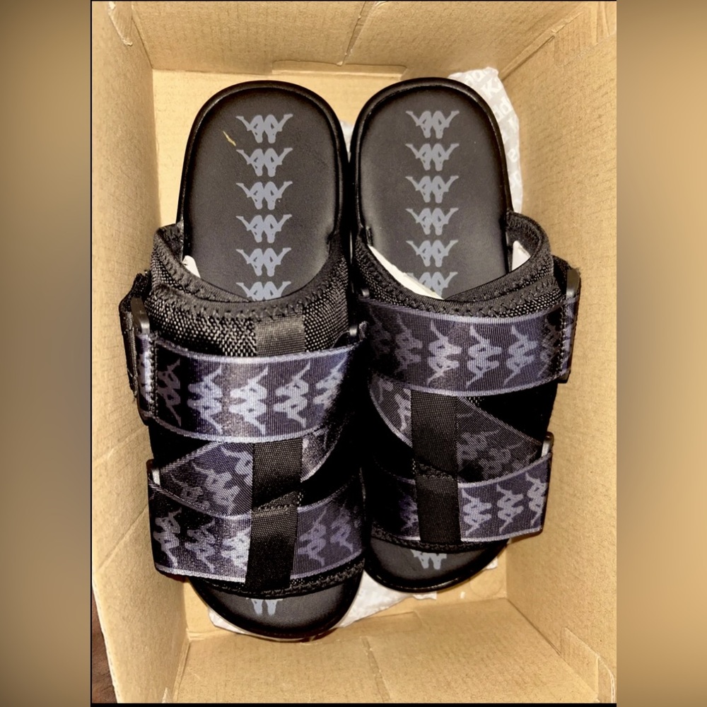 Kappa 222 Banda Mitel 1 Unisex Casual Sandals Strap Slides Black Grey size 9